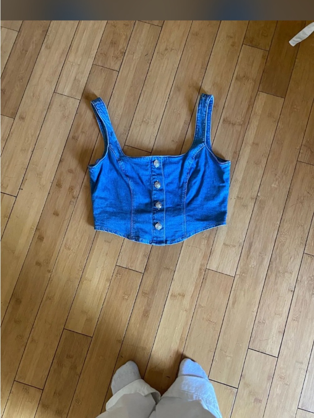 L’agence Denim Button-Front Crop Tank Top Size 10